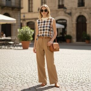 LOFT Heritage Check Mock Neck Sweater in Cream- Size Lg Petite- EUC $68 Retail